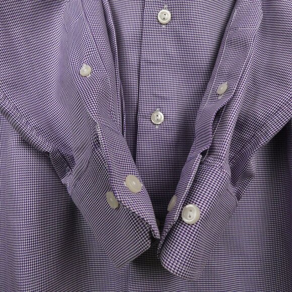 Eton Mens Button Up Dress Shirt Lavender White Check Long Sleeve Size 17 Twill - Picture 6 of 15